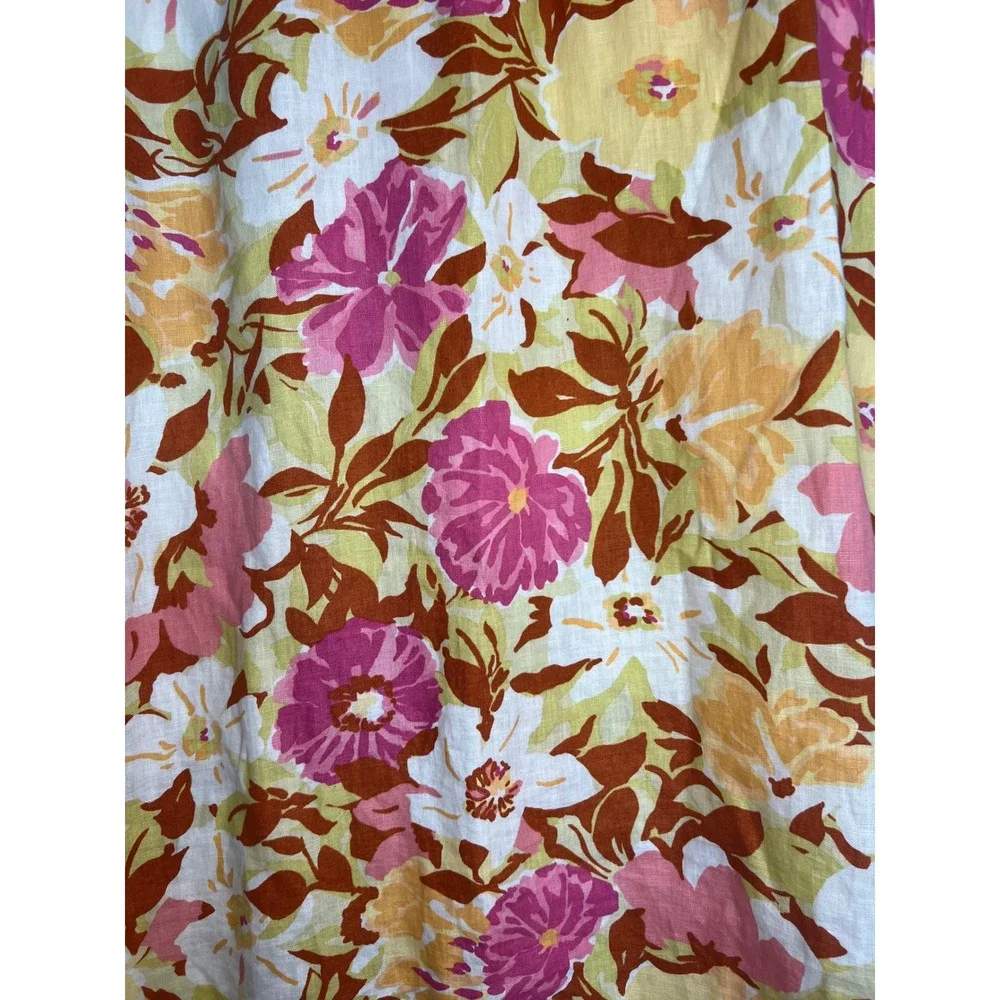 Hot Cotton Floral Linen Skirt Women's Size L Maxi Pink Yellow‎ Brown Cottagecore
